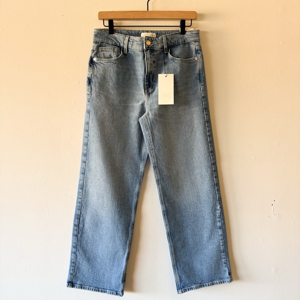 Zara High Rise Straight Leg Classic Blue Denim Jeans Size 6 - Picture 2 of 10